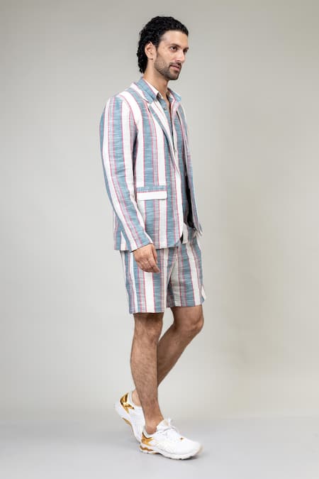 Buy_Doodlage_Multi Color Cotton David Striped Blazer_Online_at_Aza_Fashions