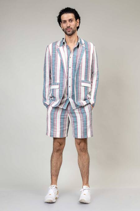 Shop_Doodlage_Multi Color Cotton David Striped Blazer_Online_at_Aza_Fashions