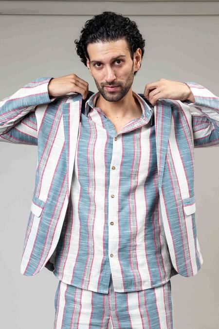 Doodlage_Multi Color Cotton David Striped Blazer_at_Aza_Fashions