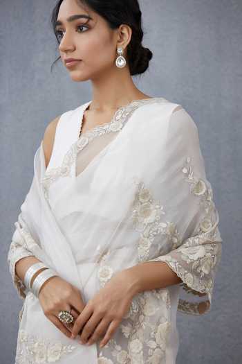 Torani_White Handwoven Chanderi Saree Blouse_Online_at_Aza_Fashions