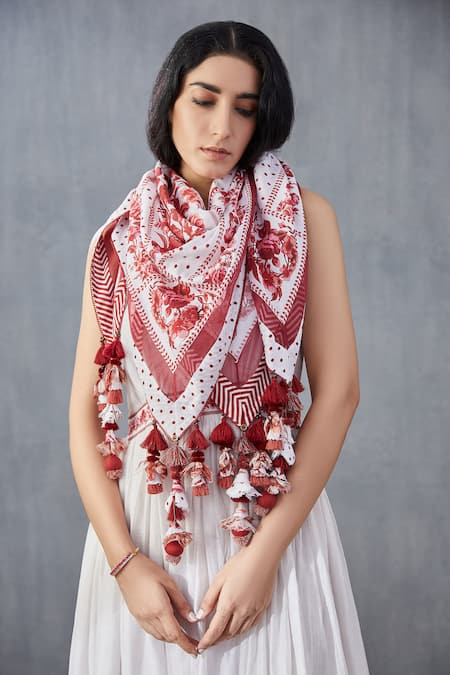 Torani White Handwoven Chanderi Scarf