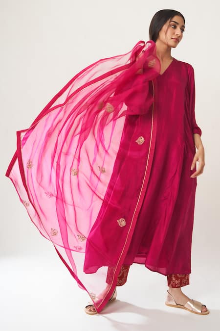 Dot Pink Organza Embroidered Dupatta 