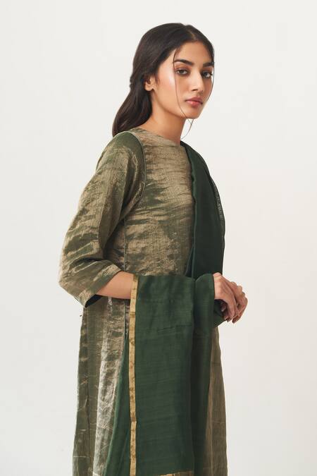 Buy Dot Green Tissue, Chanderi, Cotton Silk Round Kurta Set With Dupatta Online at Aza Fashions Buy_Dot_Green Tissue, Chanderi, Cotton Silk Round Kurta Set With Dupatta _Online_at_Aza_Fashions