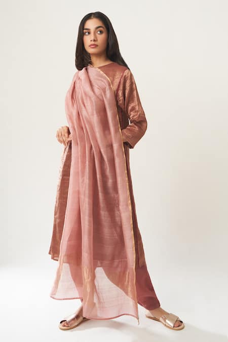 Dot Tissue Kurta Set with Chanderi Dupatta 