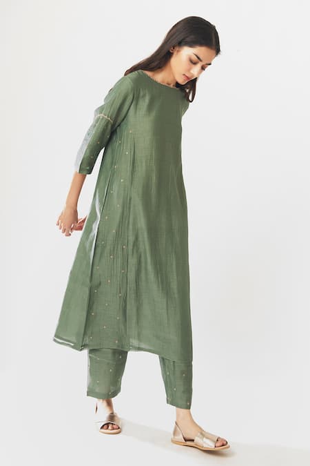 Shop Dot Green Organza, Chanderi Straight Kurta Set at Aza Fashions Shop_Dot_Green Organza, Chanderi Straight Kurta Set _at_Aza_Fashions
