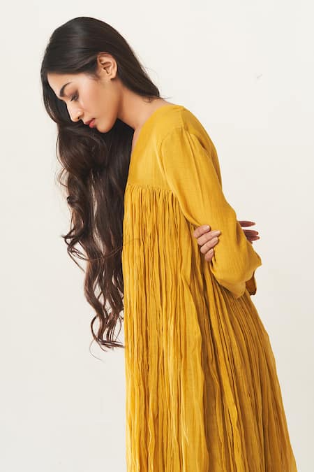 Buy Dot Yellow Chanderi V Neck Anarkali And Pant Set Online at Aza Fashions Buy_Dot_Yellow Chanderi V Neck Anarkali And Pant Set _Online_at_Aza_Fashions