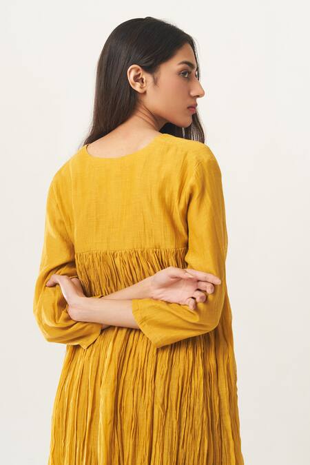 Shop Dot Yellow Chanderi V Neck Anarkali And Pant Set Online at Aza Fashions Shop_Dot_Yellow Chanderi V Neck Anarkali And Pant Set _Online_at_Aza_Fashions