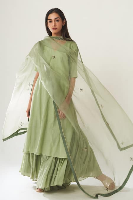 Dot Kurta Set with Embroidered Dupatta 