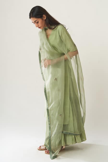 Dot Kurta Set with Embroidered Dupatta 