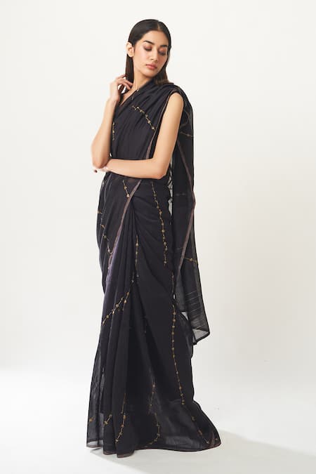 Buy Black Chanderi Weaving Traditional Saree Online : 210234 -