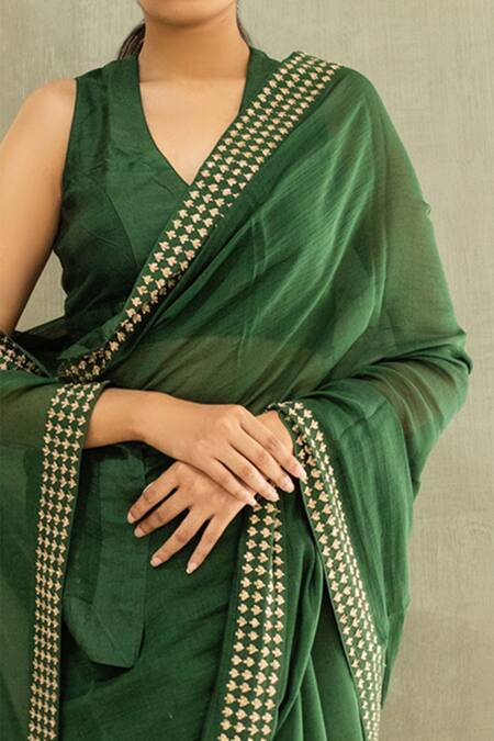 Buy_Dot_Green Chanderi Saree _Online_at_Aza_Fashions
