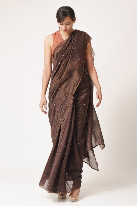 Party Wear Sarees USA Online Shopping,Party Sarees Blouse Designs Online  Shopping: Maroon and Dark Brown