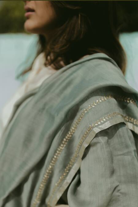 Dot_Green Chanderi Saree _Online_at_Aza_Fashions