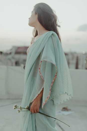 Shop_Dot_Blue Chanderi Saree _Online_at_Aza_Fashions
