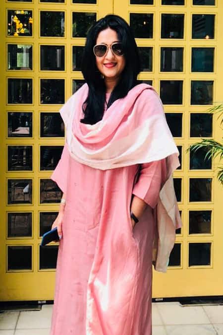 Dot Pink Silk Boat Kurta And Pant Set 