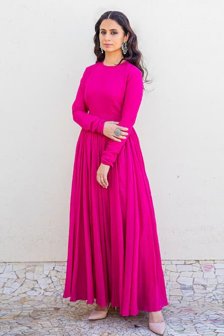 Shop Dot Pink Cotton Round Anarkali at Aza Fashions Shop_Dot_Pink Cotton Round Anarkali _at_Aza_Fashions