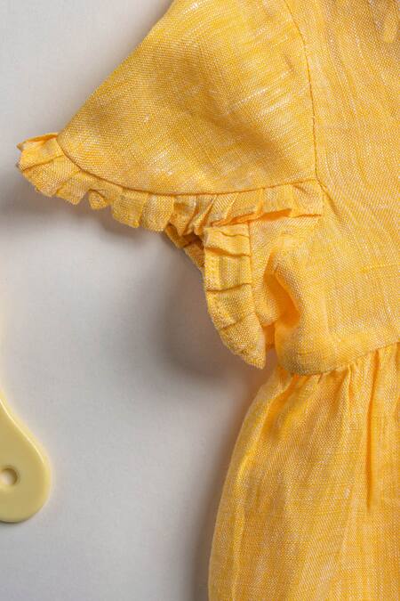 Laadlo_Yellow Linen Sunshine Kurta And Pant Set_Online_at_Aza_Fashions