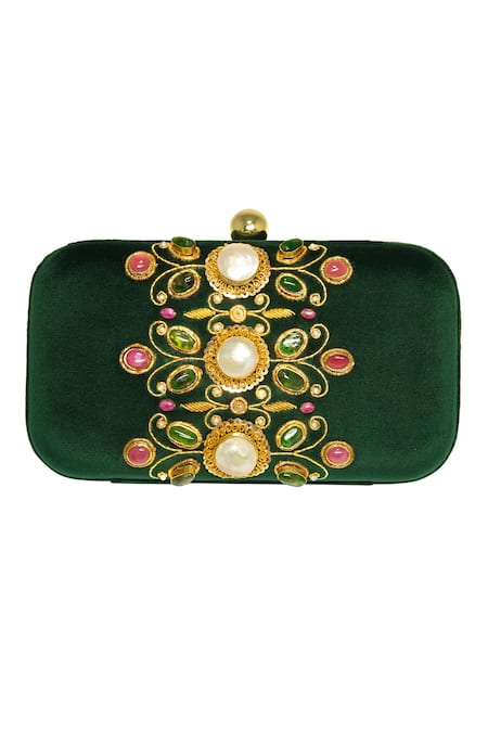 Dzior Perl Velvet Embellished Clutch 