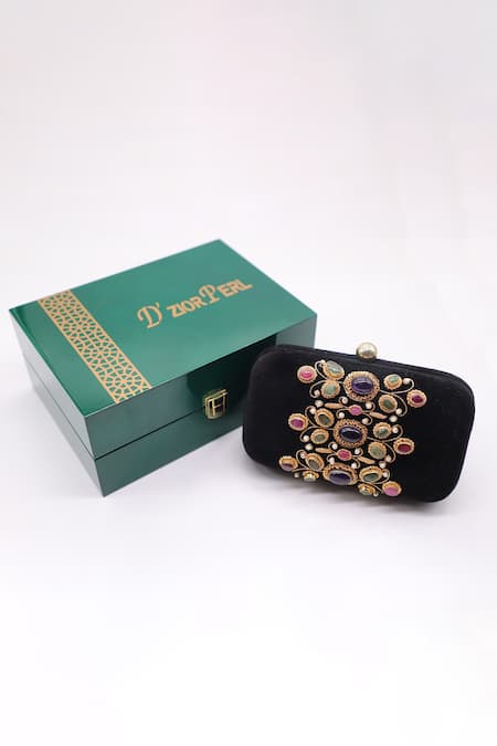 Dzior Perl Embellished Velvet Clutch 