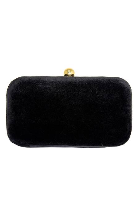 Buy_Dzior Perl_Black Pearls, Stones Velvet Floral Embellished Clutch _Online_at_Aza_Fashions