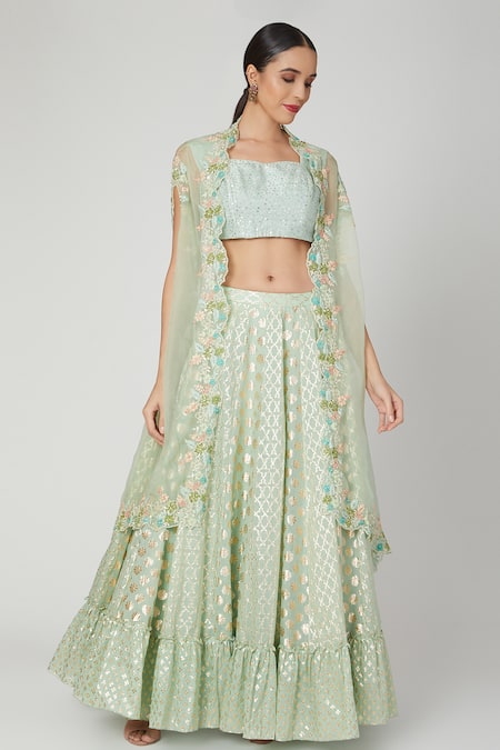 Priyanka Jain Embroidered Cape & Chanderi Lehenga Set 