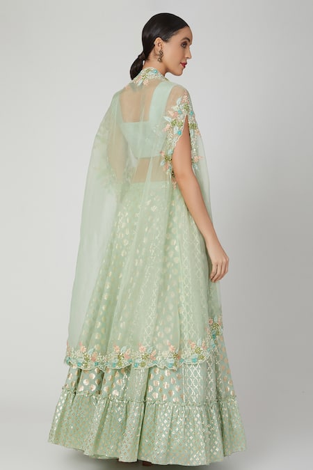 Priyanka Jain Embroidered Cape & Chanderi Lehenga Set 