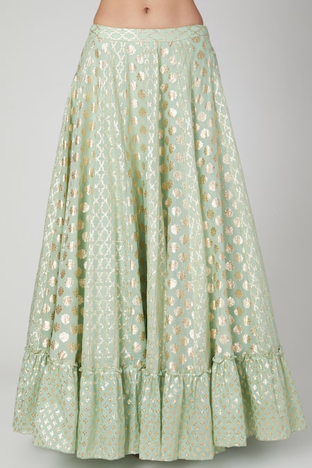 Priyanka Jain_Blue Chanderi, Dupion Embroidered Cape And Lehenga Set _Online_at_Aza_Fashions