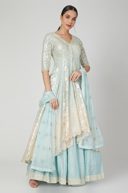 Priyanka Jain Sequin Embroidered Chanderi Kurta Lehenga Set 