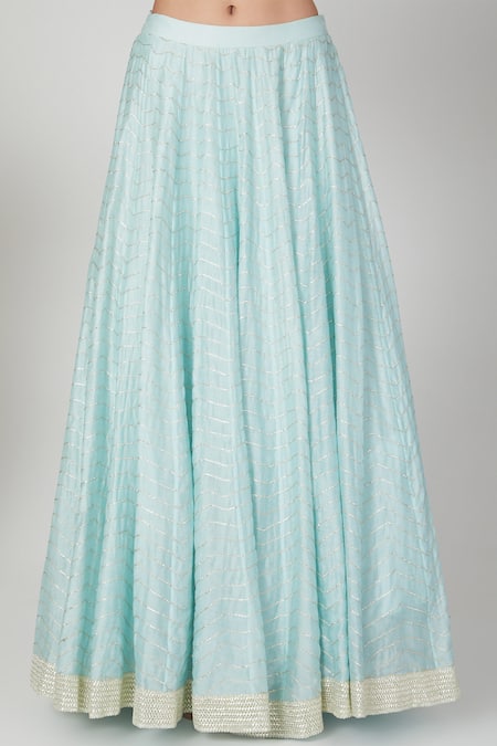 Priyanka Jain_Blue Dupatta Net, Lehenga And Blouse Chanderi Sequin Embroidered Kurta Set _Online_at_Aza_Fashions