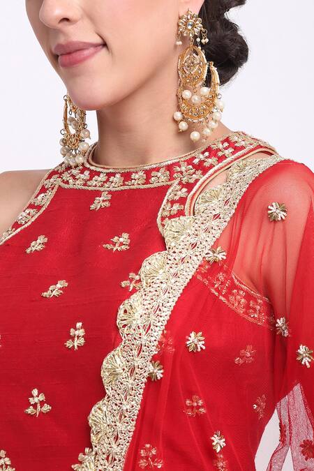 Shop Priyanka Jain Red Dupion, Georgette And Net Lining Shantoon Cutdana, Sequin Kurta Sharara Set Online at Aza Fashions Shop_Priyanka Jain_Red Dupion, Georgette And Net Lining Shantoon Cutdana, Sequin Kurta Sharara Set _Online_at_Aza_Fashions