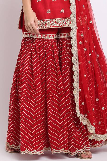 Priyanka Jain Red Dupion, Georgette And Net Lining Shantoon Cutdana, Sequin Kurta Sharara Set at Aza Fashions Priyanka Jain_Red Dupion, Georgette And Net Lining Shantoon Cutdana, Sequin Kurta Sharara Set _at_Aza_Fashions