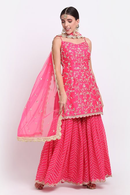 Priyanka Jain Pink Dupion, Georgette And Net Lining Shantoon Cutdana, Sequin Kurta Sharara Set 