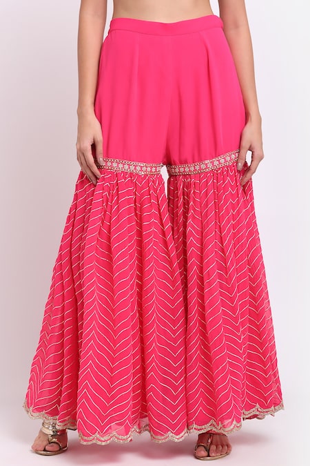 Priyanka Jain_Pink Dupion, Georgette And Net Lining Shantoon Cutdana, Sequin Kurta Sharara Set _at_Aza_Fashions