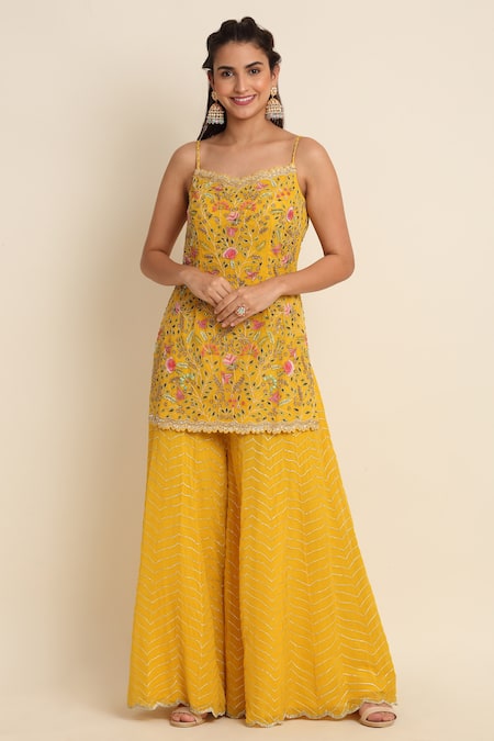 Priyanka Jain Yellow Georgette And Organza Lining Shantoon Cutdana, Sequin & Kurta Sharara Set Online at Aza Fashions Priyanka Jain_Yellow Georgette And Organza Lining Shantoon Cutdana, Sequin & Kurta Sharara Set _Online_at_Aza_Fashions
