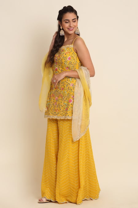 Buy Priyanka Jain Yellow Georgette And Organza Lining Shantoon Cutdana, Sequin & Kurta Sharara Set Online at Aza Fashions Buy_Priyanka Jain_Yellow Georgette And Organza Lining Shantoon Cutdana, Sequin & Kurta Sharara Set _Online_at_Aza_Fashions