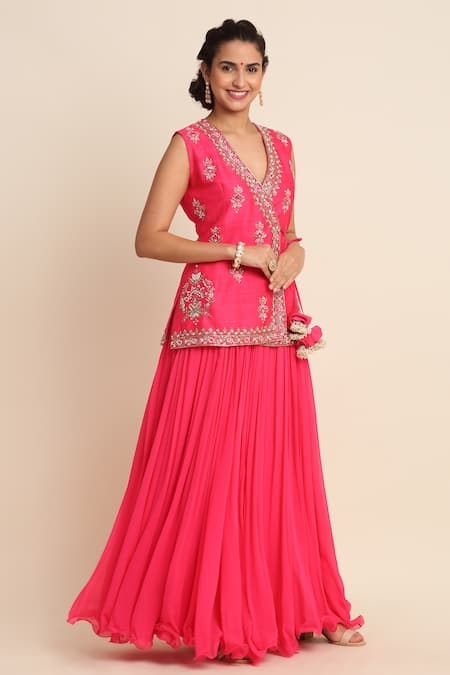 Priyanka Jain Pink Dupion, Georgette And Net Lining Shantoon Cutdana, Sequin Kurta Lehenga Set Online at Aza Fashions Priyanka Jain_Pink Dupion, Georgette And Net Lining Shantoon Cutdana, Sequin Kurta Lehenga Set _Online_at_Aza_Fashions