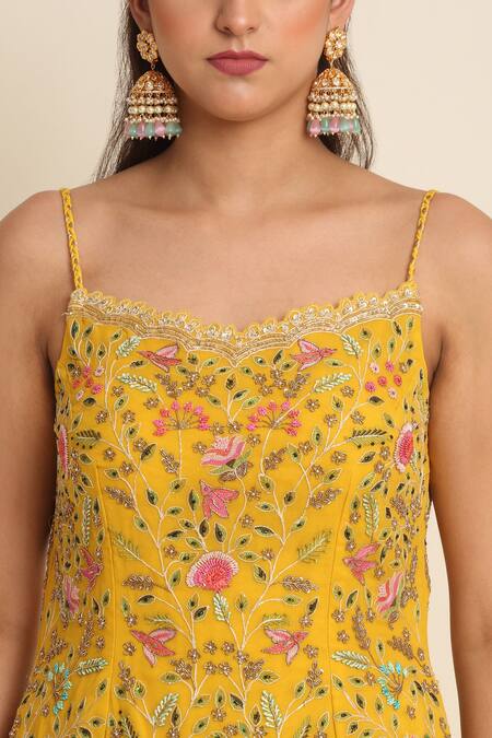 Shop_Priyanka Jain_Yellow Georgette And Organza Lining Shantoon Cutdana & Bead, Kurta Sharara Set _Online_at_Aza_Fashions