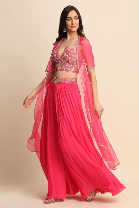 Priyanka Jain Pink Dupion, Georgette And Organza Lining Shantoon Cutdana, Cape & Sharara Set Online at Aza Fashions Priyanka Jain_Pink Dupion, Georgette And Organza Lining Shantoon Cutdana, Cape & Sharara Set _Online_at_Aza_Fashions