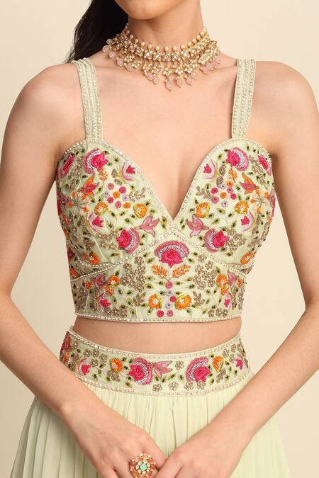 Shop_Priyanka Jain_Green Chanderi, Georgette And Organza Lining Shantoon Cape & Sharara Set _Online_at_Aza_Fashions