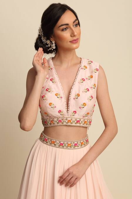 Shop_Priyanka Jain_Pink Chanderi, Georgette And Organza Lining Shantoon Cutdana, Sequin Lehenga Set _Online_at_Aza_Fashions