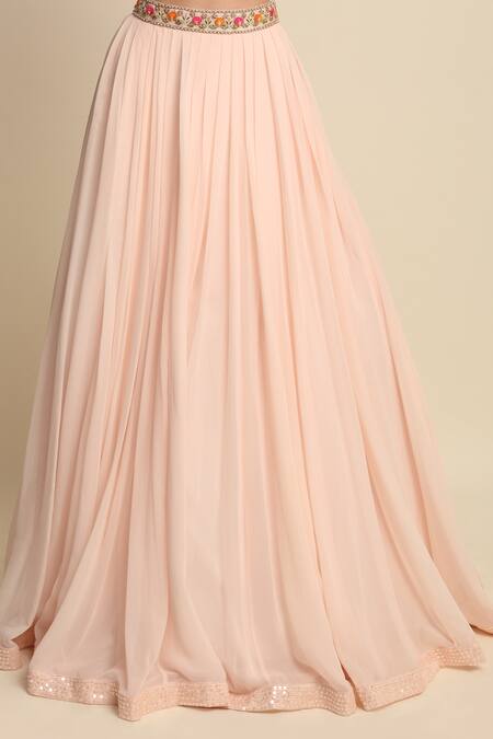 Priyanka Jain_Pink Chanderi, Georgette And Organza Lining Shantoon Cutdana, Sequin Lehenga Set _at_Aza_Fashions