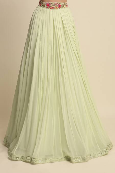 Priyanka Jain_Green Chanderi, Georgette And Organza Lining Shantoon Cutdana, Lehenga Set _at_Aza_Fashions