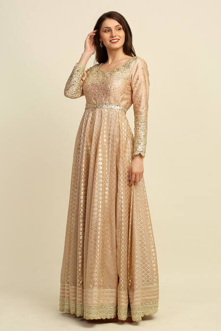Priyanka Jain Gold Chanderi, Dupion And Net Lining Shantoon Thread & Sequin Round Anarkali Set Online at Aza Fashions Priyanka Jain_Gold Chanderi, Dupion And Net Lining Shantoon Thread & Sequin Round Anarkali Set _Online_at_Aza_Fashions