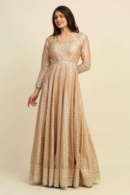 Buy Priyanka Jain Gold Chanderi, Dupion And Net Lining Shantoon Thread & Sequin Round Anarkali Set Online at Aza Fashions Buy_Priyanka Jain_Gold Chanderi, Dupion And Net Lining Shantoon Thread & Sequin Round Anarkali Set _Online_at_Aza_Fashions