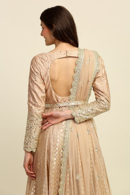 Priyanka Jain Gold Chanderi, Dupion And Net Lining Shantoon Thread & Sequin Round Anarkali Set at Aza Fashions Priyanka Jain_Gold Chanderi, Dupion And Net Lining Shantoon Thread & Sequin Round Anarkali Set _at_Aza_Fashions