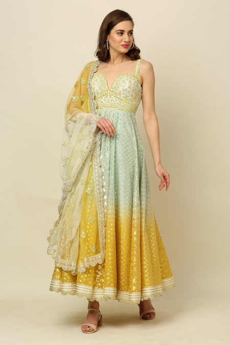 Yellow and green on sale anarkali