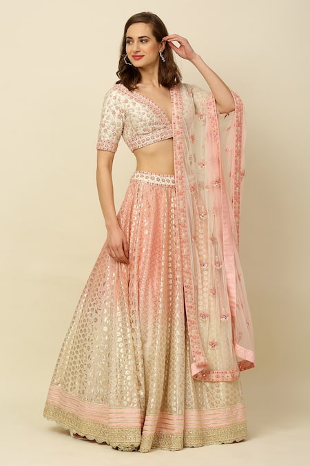 Priyanka Jain_Pink Chanderi, Dupion And Net Lining Shantoon Mirror & Sequin, Lehenga Set _Online_at_Aza_Fashions