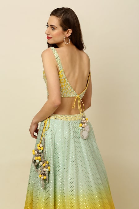 Priyanka Jain_Yellow Chanderi, Dupion And Net Lining Shantoon Mirror & Sequin, Lehenga Set _at_Aza_Fashions
