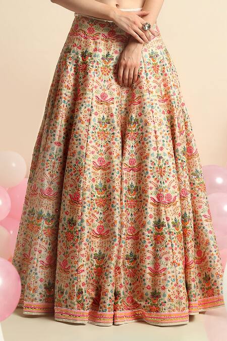 Priyanka Jain White Net, Dupion Silk Floral Round Embroidered Lehenga Set at Aza Fashions Priyanka Jain_White Net, Dupion Silk Floral Round Embroidered Lehenga Set _at_Aza_Fashions