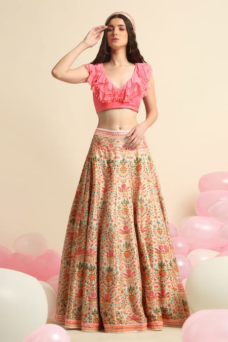 Priyanka Jain Floral Embroidered Lehenga & Blouse Set 